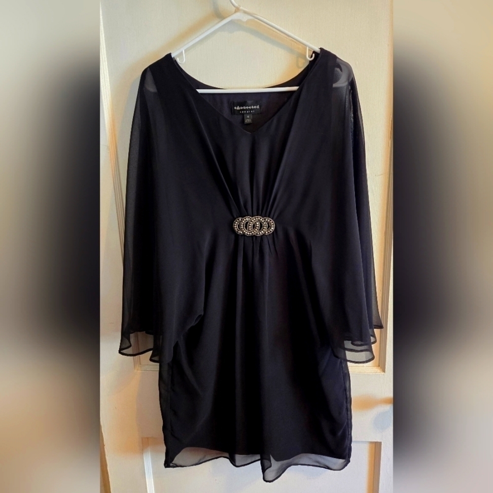 NWOT | Connected Apparel | Black V-Neck Dress with Flutter Sleeves | Size: 10